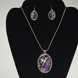 SS necklace with earrings  purple stones